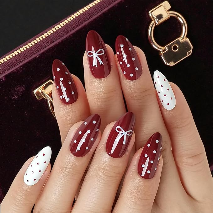 Press On Nails - Paris | French Tip, UV Finish Almond Nails, Reusable | 16 Sizes - 32 Nails in Kit with Glue (Love)