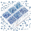 AD Beads 4300 Pieces Flat Back Nail Art Rhinestones Round Beads 6 Sizes (2-6.5mm) with Storage Organizer Box,Rhinestones Picking Pen for Nail Art Phone Decorations Crafts DIY (Light Blue)