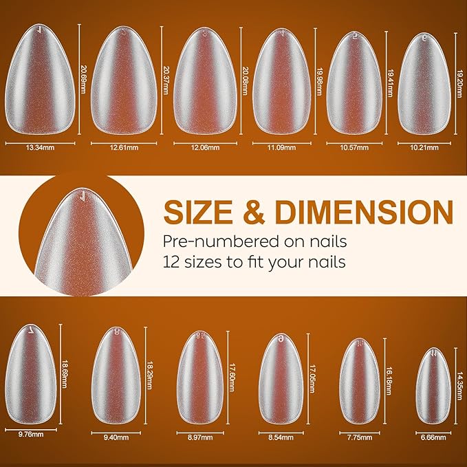 Nicedeco Short Almond Nail Tips Soft Gel Tips 216pcs Press on Nails for Full Cover Acrylic Full Nails False Nails 12 Sizes - 008