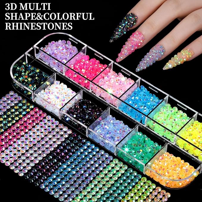 FANDAMEI Nail Charms, Nail Rhinestones Kit with 8 Boxes of Nail Gems, 3D Charms for Nails, Colorful Clear Flatback Rhinestones, Charms Y2K for Nails, Multi Shape Pearls Jewels for Crafts