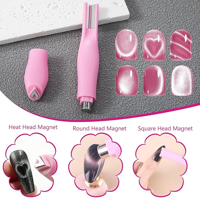14pcs Cat Eye Magnets, 3-in-1 Heart Magnet for Nails, Flower Magnet, Cylindrical Rectangular Magnet+Scissor-Shaped Plates+Y-Shaped Brackets+Bunny-Shaped Plates for French Heart Bunny Effect
