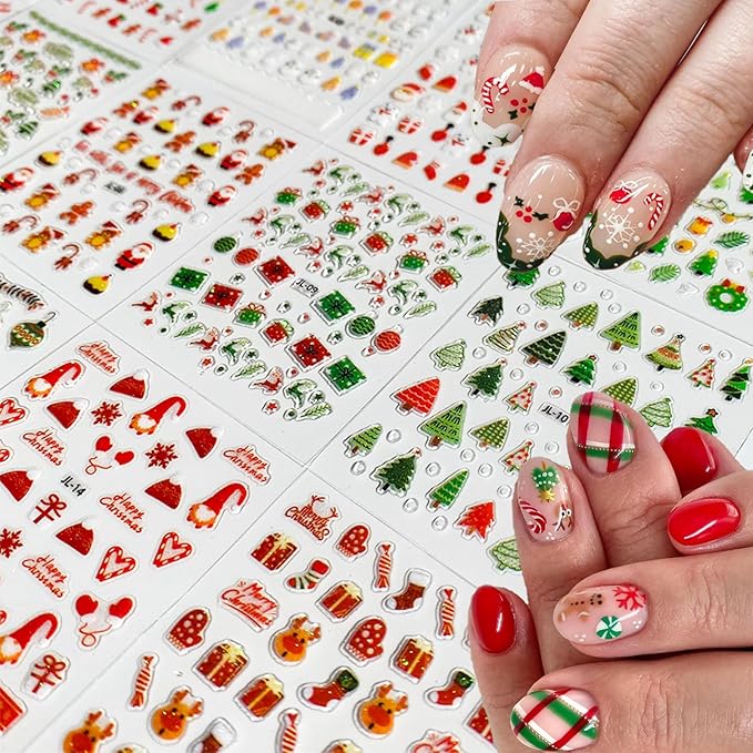 90 Sheets Holiday Nail Art Stickers Halloween Christmas Snowflake Nail Decals 3D Self-Adhesive Cute Pumpkin Ghost Snowman Santa Claus Nail Stickers for Women Girls Nail DIY Manicure Party Decoration