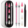 Rhinestone Picker Tool, 2 Rhinestone Tool Dual-Ended Wax Pen with 4PCS Replaceable Wax Tips and 1 Tweezers for DIY Nail Art Tool (Pink & White)