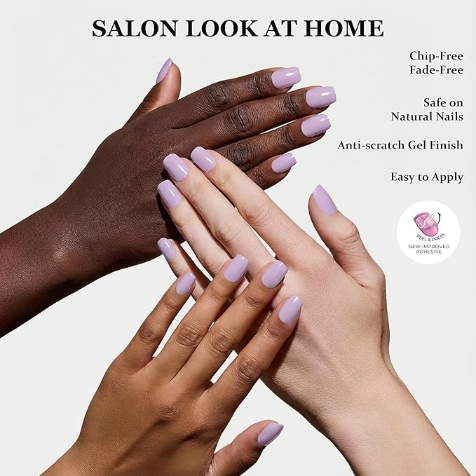 Press On Nails Short Square - Dusty Purple No Glue Soft Gel Nail Kit For Women, Instant Manicure Safe on Natural Nails, 24 Nails in 12 Sizes with File