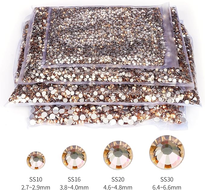 10000PCS Golden Shadow Rhinestones Bulk, Flat Back Crystal Glass Stone Round Gems,SS20, 4.6-4.8mm