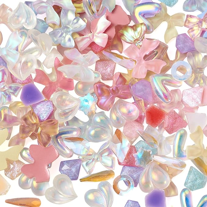 260Pcs Flatback Nail Charms Resin Fillers Mermaid Color Bowknot Diamond Heart Nail Gems Cute 3D Nail Stickers Nail Art Cabochons for Nail Art Makeup