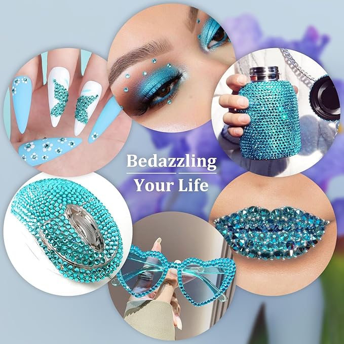 Resin Rhinestones for Crafting, 1 Box Lake Blue Flatback Crystals for Bedazzling Crafts DIY Nail Art Deco, Non Hotfix Bulk Gems for Tumbler Shoes Clothing Fabric Face Makeup