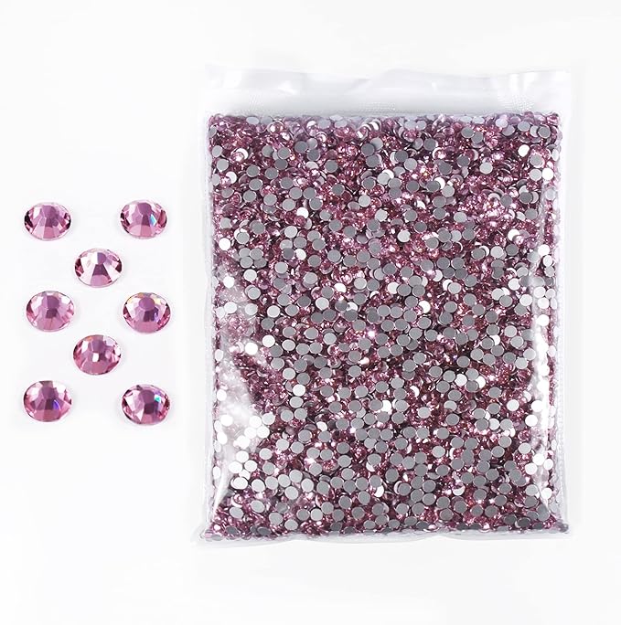 SS3-SS20 Crystal Glass Rhinestone Round Shape Flatbase Strass for DIY Nail Art Decorations Craft Making 14400PCS/Bag (SS10：2.7-2.8mm, Light Pink)