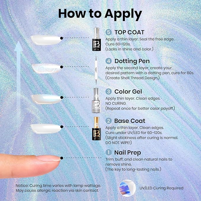 Beetles Pearl Gel Nail Polish - 15ml Stay Shining Iridescent Mist Gel Polish White Blue Sparkle Thread Effect Nail Art Uv Led Home Salon Long-Lasting Soak-Off Nail Gel Gift for Women