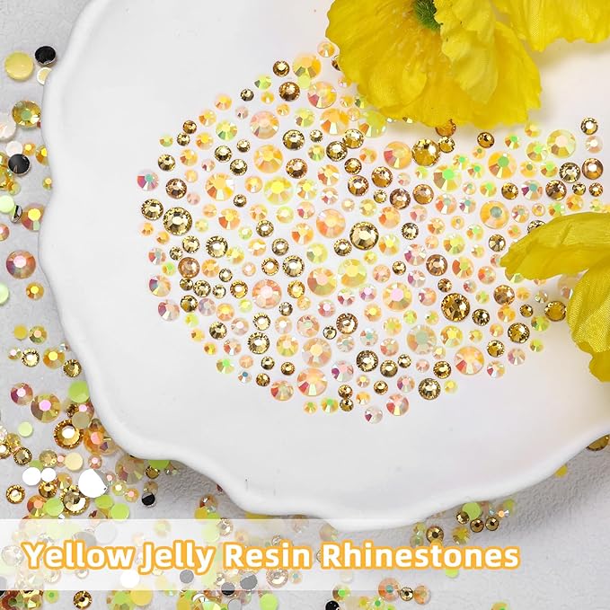 18000 Pcs 3D Yellow Jelly Rhinestones for Crafting, Bedazzled Gems for Nails Art, Flatback Jelly Resin Rhinestones, 3-6 mm Gems for Crafts Nails Eyes Makeup DIY Crafts Supplies