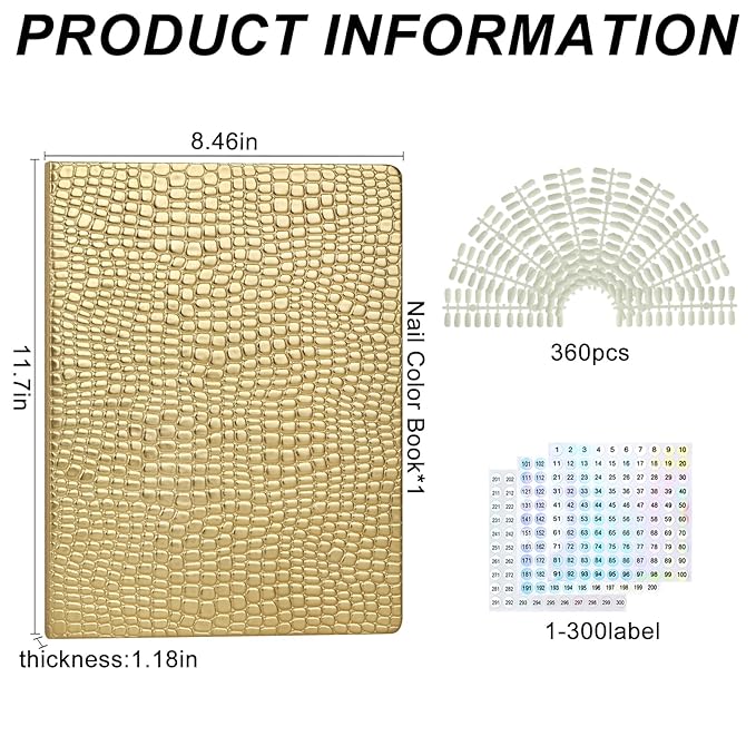 216 Colors Nail Swatches Book with 240 Nail Tips and Number Labels Leather Nail Gel Polish Display Book Nail Painting Practice Design Board No Need Pasting, No Need Glue