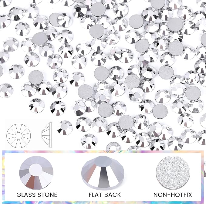SS30 Silver Rhinestones - 288pcs Non-Hotfix Glass Nail Gems for Crafts, Makeup Bags, Shoes & DIY Decoration