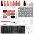 Gradient Gel Nail Set, 9 Nude Pink Color for Ombre White＆Black Nail Polish Platte Kit with 14* Nail Art Tools, Pigmented Pat Painting Gel French Manicure No-wipe DIY Art Home Salon