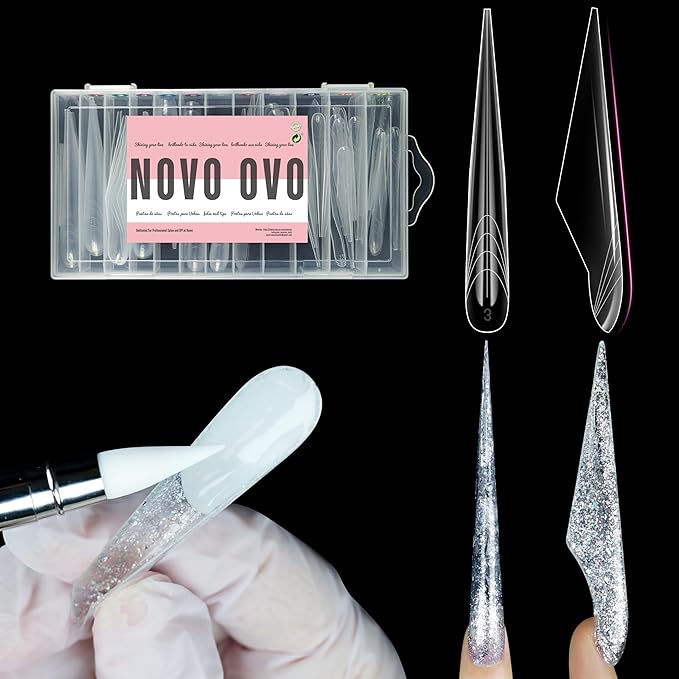 NOVO OVO Halloween Extra Long Stiletto Butterfly Wing Arrow Nail Dual Forms for Polygel Extension, NOT NAIL TIPS, XXXXL 4XL 5XL, Reusable Full Cover Molds For Builder/Hard/Polygel 70 Pcs x 14 sizes