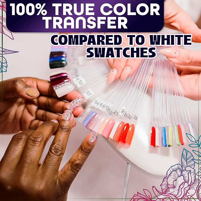 100 Pcs Clear Nail Swatch Sticks - Smooth, Transparent Acrylic Color Swatches for Gel Polish with Metal Rings for Practicing Art - Works with Charms, Rhinestones, and Nail Art Striping Tape Lines