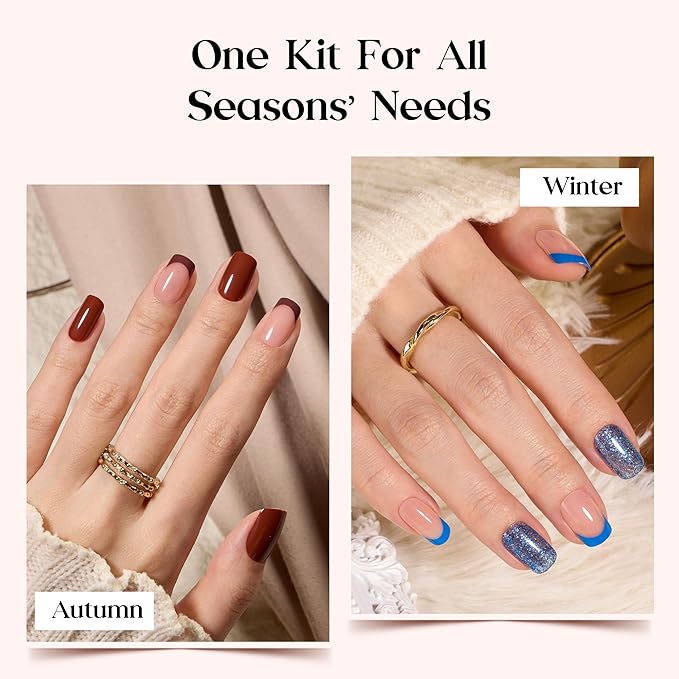 Beetles Press On Nails Kit - Candy Mix | 720Pcs 24 Colors Short Square Press On Nails | 15 Sizes French Glossy Glitter With Nail Glue & Nail Tabs Stickers, Fake Nails Kit Art For Women