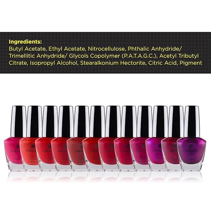 SHANY DIY Nail Polish Set - Quick Dry Nail Lacquer Kit, Vibrant & Colorful DIY Collection, Semi Glossy, Shimmery & Matte Finishes - Full Size - 12 Colors - Rosa