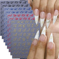 Retro Letters Nail Art Stickers Decals 8 Sheets Old English Letter Nail Stickers 3D Self-Adhesive Black Gold Red Blue Personalized Alphabet Nails Design Sticker para Uñas for Women DIY Manicure Tips