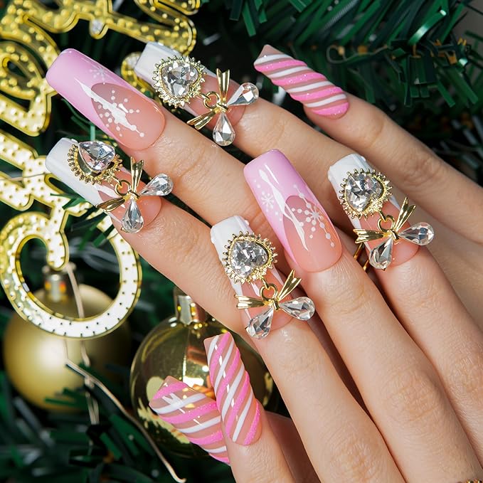 LOVFUL Short French Tip Press on Nails Pink Frost | Handmade Acrylic Press ons| Reusable Fake False Nails | Square Classic Regular 1.3in | H676-S
