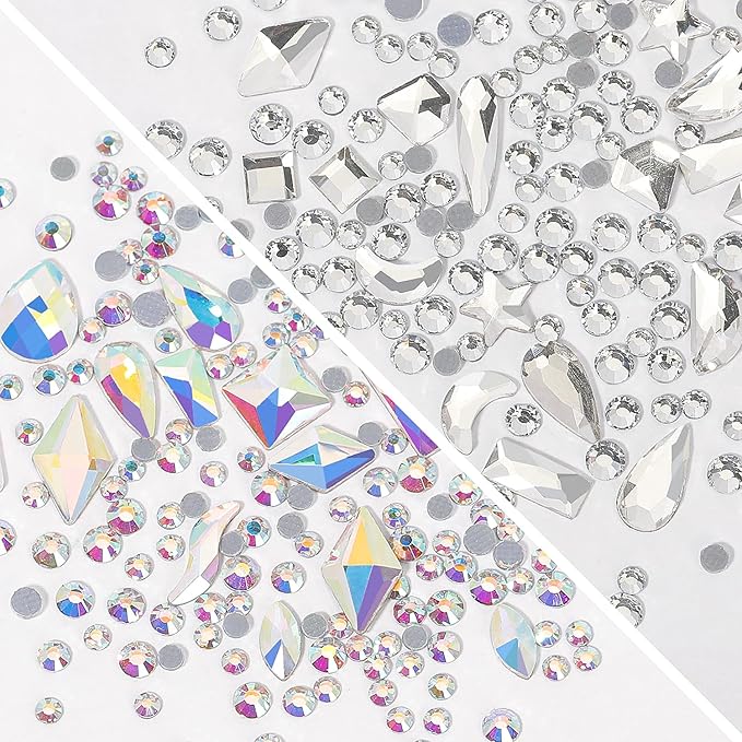 Silver 3D Nail Art Charms - Caviar Beads & Rhinestones Mix Size Multishape AB Crystals Kit for DIY Nail Decoration
