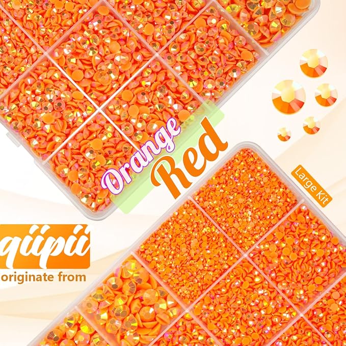 Neon Orange AB Resin Rhinestones w B7000 Jewelry Glue for Bedazzling Crafting 2mm-6mm Flatback Jelly Stones Diamonds Gems Bedazzler Kit Charms for Nails Face Eyes Makeup Tumblers Bottles Crafts