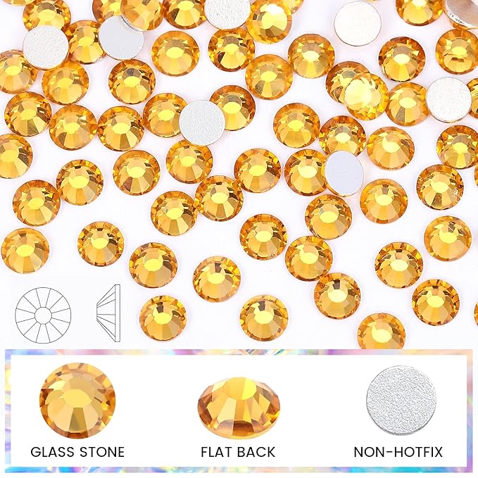 Gold Yellow Rhinestones Flatback Rhinestone for Crafts Glass Nail Rhinestones Nail Gems Crystals for Makeup Bags Shoes Decoration DIY(SS6,1440pcs,Gold Yellow)