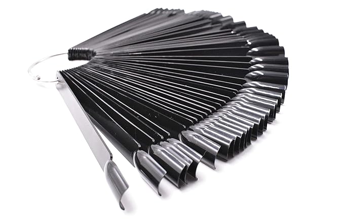 2 Sets 100 Tips Fan Shape Plastic Nail Art Tips Display Polish Board Display Practice Sticks with Metal Split Ring Holder (Black)