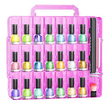 JIASHENG Nail Polish Organizer Case for 48 Bottles, Gel Nail Polish Storage Holder Double Side Adjustable Space Divider for Acrylic Nail Gel Dip Powder Tips Set with Two Toe Separator, Pink