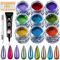 9 Jars Chrome Nail Powder for Gel Nails, Metallic Mirror Effect Pigment Nail Chrome Powder Kit with 10ml 3D Sculpting Gel for Home DIY Salon Use