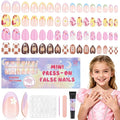 16 Sizes 128 Pieces Press on Nails for Kids, 4 pack Kids Nail Kit Colorful Flower Almond Fake Nail Tips for Girls 8-12 Years Old with Jelly Nail Adhesives & Nail Glue Birthday Easter Gifts