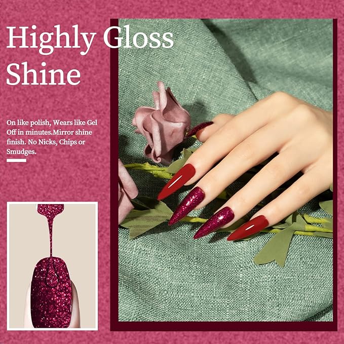 MAYCHAO 15ML Burgundy Glitter Gel Nail Polish 1Pc Burgundy Red Shimmer Gel Polish Soak Off UV LED Nail Polish Nail Art Starter Manicure Salon DIY at Home, 0.5 OZ