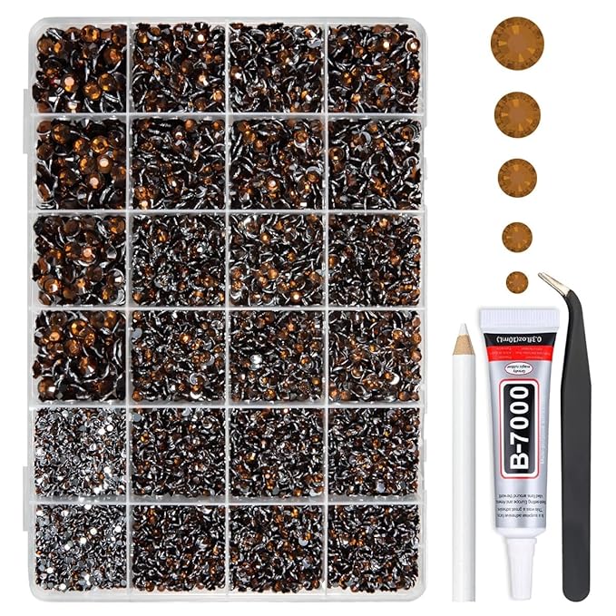 Dark Brown Crystal Resin Rhinestones w B7000 Glue for Bedazzling Crafting 2mm-6mm Flatback Stones Diamonds Crystals Gems Bedazzler Kit Charms for Nails Face Eyes Makeup Tumblers Bottles Crafts