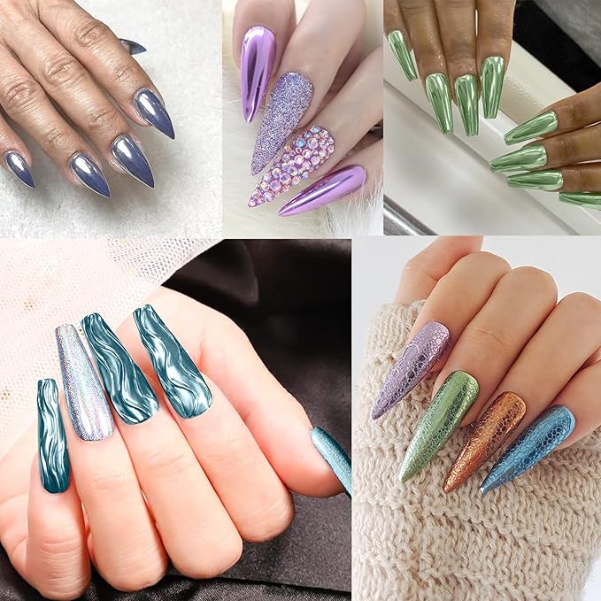 6 Box Chrome Nail Powder, Chrome Effect Nail Powder Set, Shiny Nail Glitter Powder with Magic Mirror Effect for Nail Art Design Decoration(Christmas Color Series)