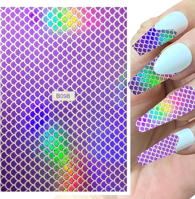 12Pcs Nail Foils Classic Lure Pattern Nail Art Holographic Fish Scales Shaped Sticker Self-Adhesive 12 Colors Nail Foil Decals Manicure Laser Sticker Decals DIY Fishing Lure Accessories