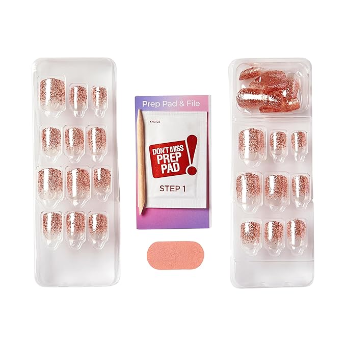 KISS imPRESS No Glue Mani Press On Nails, Color FX, 'Dimension', Neutral, Short Size, Squoval Shape, Includes 30 Nails, Prep Pad, Instructions Sheet, 1 Manicure Stick, 1 Mini File