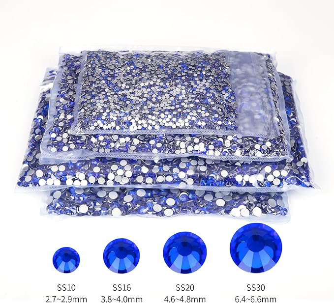 10000PCS Royal Blue Rhinestones Bulk, Flat Back Crystal Glass Stone Round Gems,SS10, 2.7-2.9mm