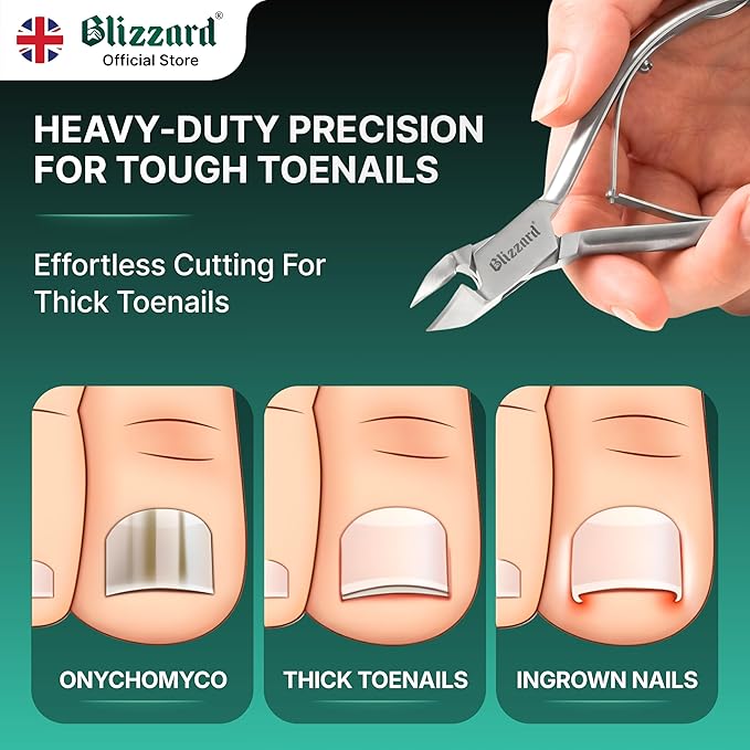 Nail Clippers for Men with Thick or Ingrown Toenails – Blizzard Podiatrist Toenail Clipper Set German Forged – 5.5 inch Heavy Duty Nail Cutter – Moon Head Smooth Handles - Hospital Grade