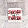 Handmade Press on Nails Square Short Fake Nails French Tip Red with 3D Flower Designs Rhinestones luxury Glossy Cute Acrylic Nails for Women 10pcs (Size M）