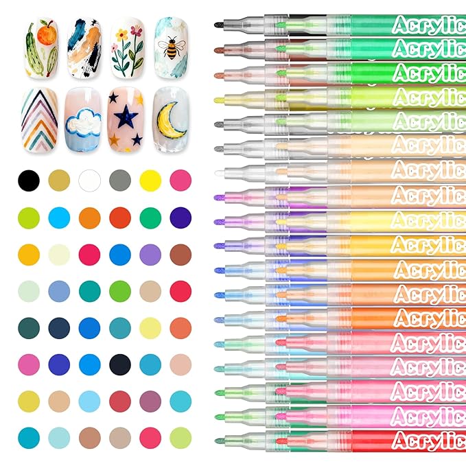 48 Colors Nail Art Pen Set,3D Acrylic Nails Art Markers Pens,Quick Dry Nail Doodle Pens for Home & Salon DIY Nail Art （1.0 mm Pen Nib）