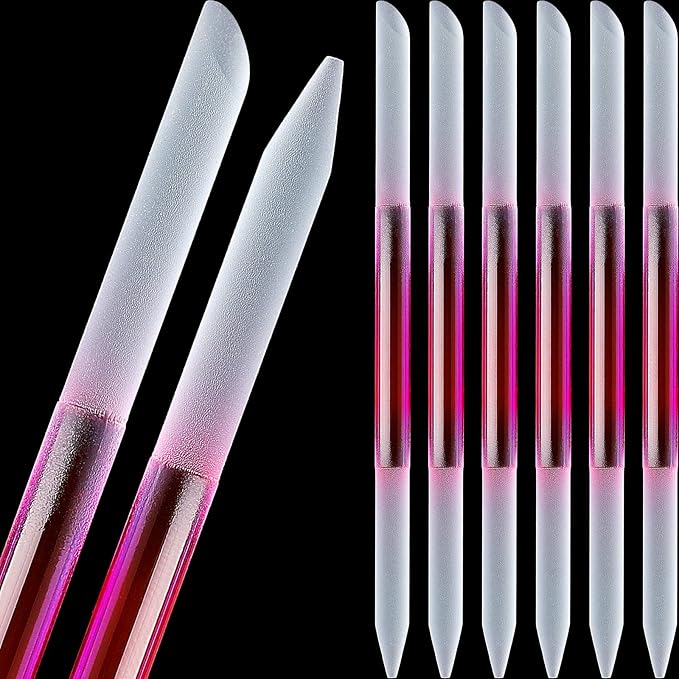 Maitys 6 Pieces Glass Cuticle Pusher Glass Cuticle Stick Set Double Sided Crystal Nail Files Precision Manicure Pedicure Pusher Tools(Pink)