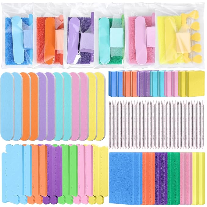 60 Sets Disposable Pedicure Kit Individually Package 5 in 1 Pedicure Tools Pumice Stone for Feet 80/100 Grit Nail File Mini Buffer Block Toe Separator Cuticle Pusher Clear Bag for Salon Home