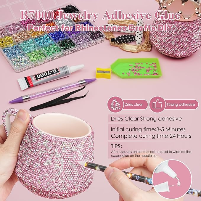Resin Jelly Rhinestones for Bedazzling, EARLMONI Multi Colord Bedazzler Kit with 15ml B7000 Glue Rhinestone Pen Tool for Clothes Nail Art (C 24 Colors, 4MM)