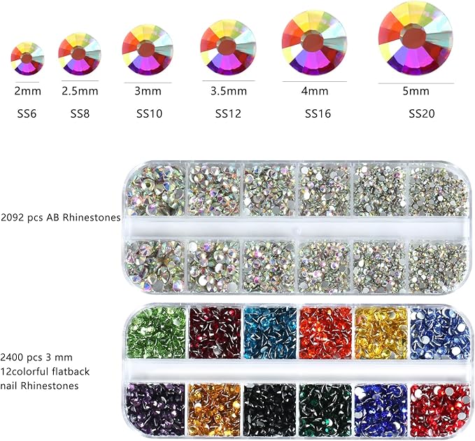 4492 Pieces Nail Art Rhinestones Crystal Flatback Multi-color Rhinestones for Nails with Rhinestone Picker Pick Up Tweezers Clothes diamond (Colorful)