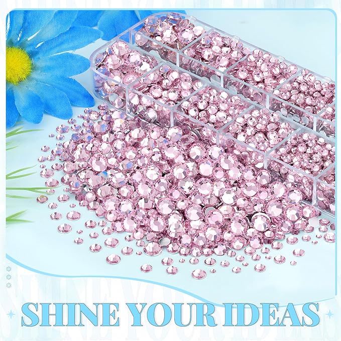 12000Pcs Resin Rhinestones for Bedazzling with 3Pcs B7000 Jewelry Glue, 2 Boxes Light Pink Flatback Rhinestones for Crafting Crafts DIY, Crystals Gems for Clothing Shoes Tumblers Nail Art Makeup
