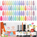 modelones 40Pcs Gel Nail Polish Set, 36 Colors 2026 Easter Spring Pastel White Pink Light Yellow Blooming Glitter Gel Polish Kit with 4PCS Glitter Matte Glossy Top Base Coat LED Nail Art DIY Gift