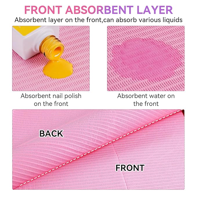 Makartt Disposable Nail Mats, 50 Pcs 3-Ply Absorbent Nail Table Pads with PE Backing, 18” x 13” Nail Desk Protection for Manicure Pedicure, Acrylic Gel Practice, Salon & Home DIY (Pink)