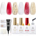 Beetles HEMA Free Builder Nail Gel Kit-Enchanted Night Thickening Strengthening Building Apex for Sensitive Nails Beginner DIY Salon at Home White Red Builder Gels with Base&Top Coat UV & LED Cured