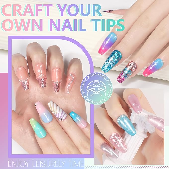 ABAC 24 Color Hema-Free Glitter Solid Gel Nail Polish,Ombre Gel Nail Polish,Pat Paint Nail Gel- Mermaid Ocean & Coral Reef Shades w/Pro Dual Brush Clump-Free for Pool Party,Spring/Summer Soak Off Gel