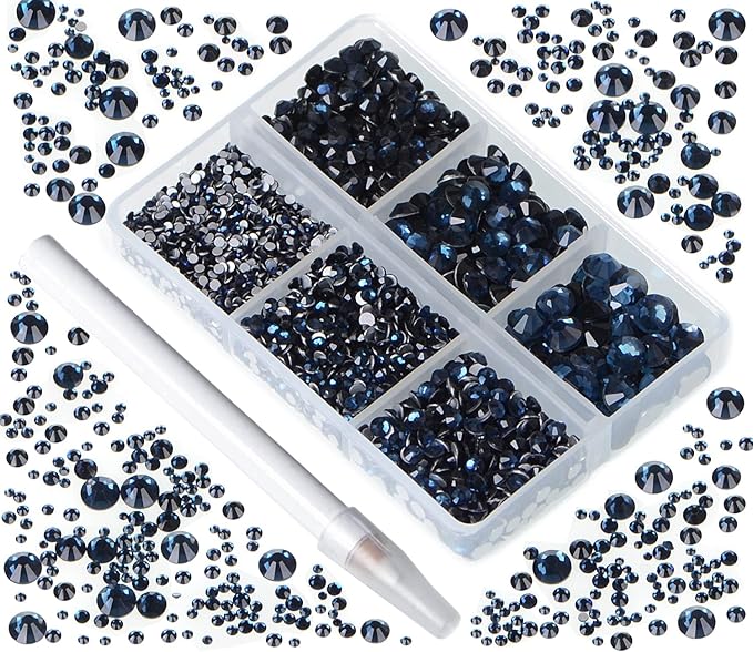 Bymitel 5000 Pieces 6 Mixed Sizes Glue Fix on Glass Rhinestones Round Crystal Gems Flatback for DIY Jewelry Making with one Picking Pen(6-Sizes 5000PCS, Montana)
