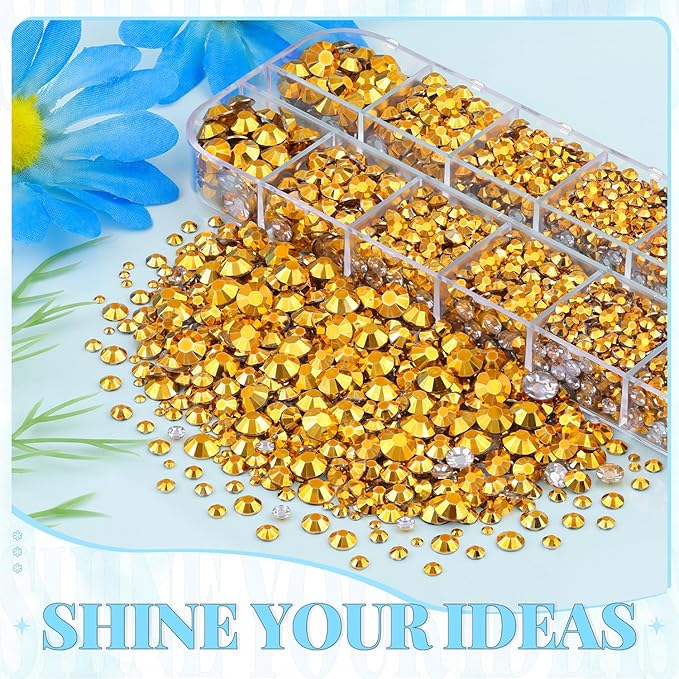 6000Pcs Resin Rhinestones for Bedazzling with 3Pcs B7000 Jewelry Glue, 1 Box Mine Gold Flatback Rhinestones for Crafting Crafts DIY, Crystals Gems for Clothing Shoes Tumblers Nail Art Makeup
